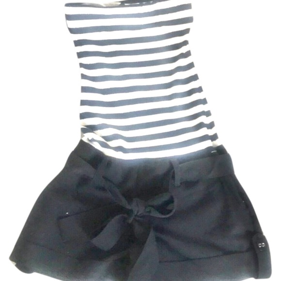 FREDERICKS OF HOLLYWOOD tie waist black/white stripe strapless ROMPER - Picture 5 of 5